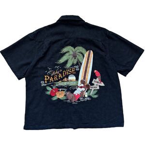 Disney Parks Mickey In Paradise Embroidered Black Button Up Hawaiian Shirt XL